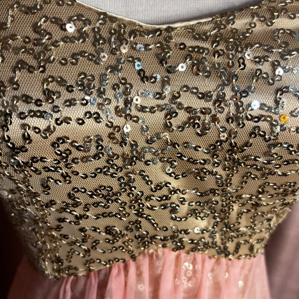 Jump Apparel 9/10 Formal Gold Sequin Pink Ombre Baby Doll Maxi Dress Homecoming - Picture 9 of 16